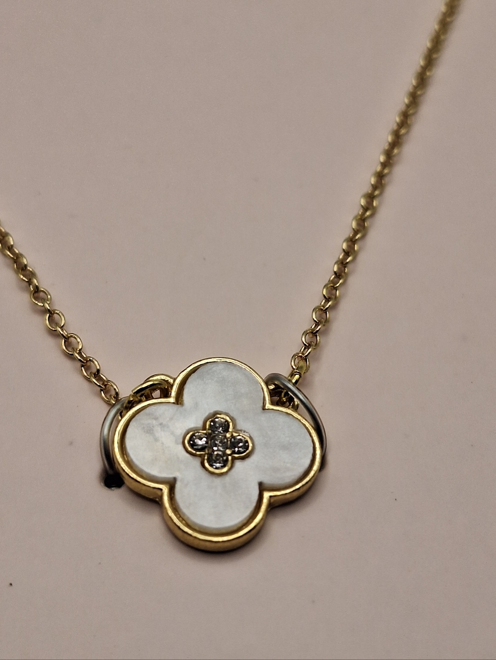 Gold Clover Pendant Necklace White Enamel Dainty Minimal Layering Necklace 18” - Picture 7 of 8